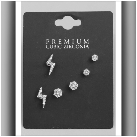 Pretty Girl Swag Fashion Jewelry - <LAST>Set of 6 Lighting Bolt Round Zircon Earrings
